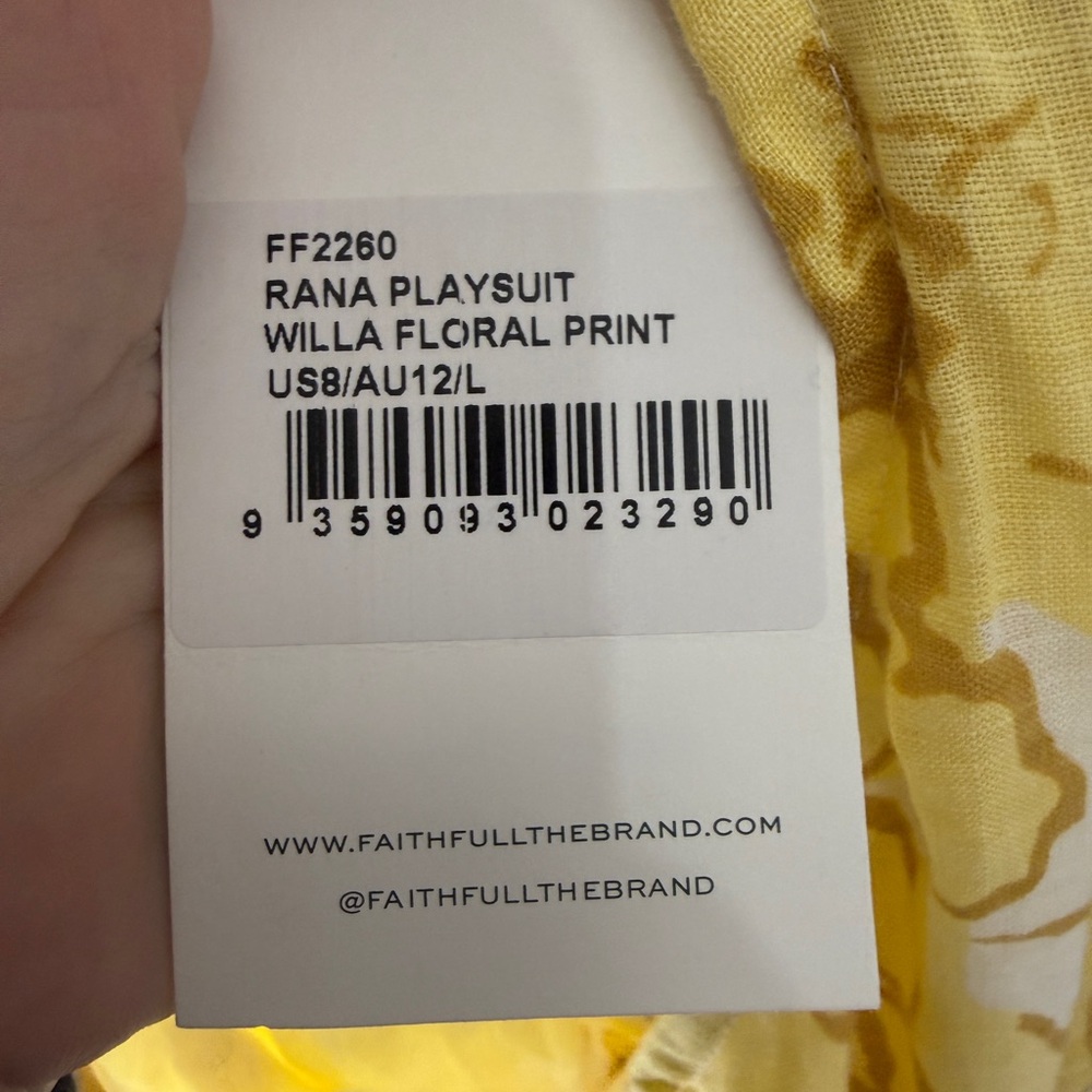 faithfull the brand Rana Playsuit Willa Floral Print Yellow Size 8 NWT - Picture 6 of 6